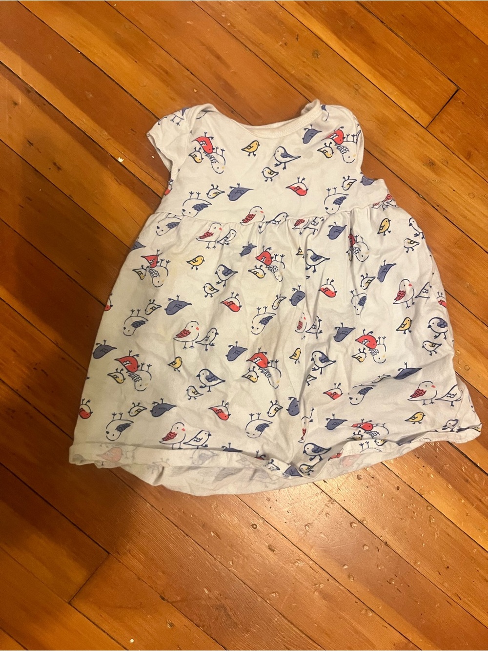 Old Navy White Baby Pajama Dress with Red, Blue, and Yellow Bird Print